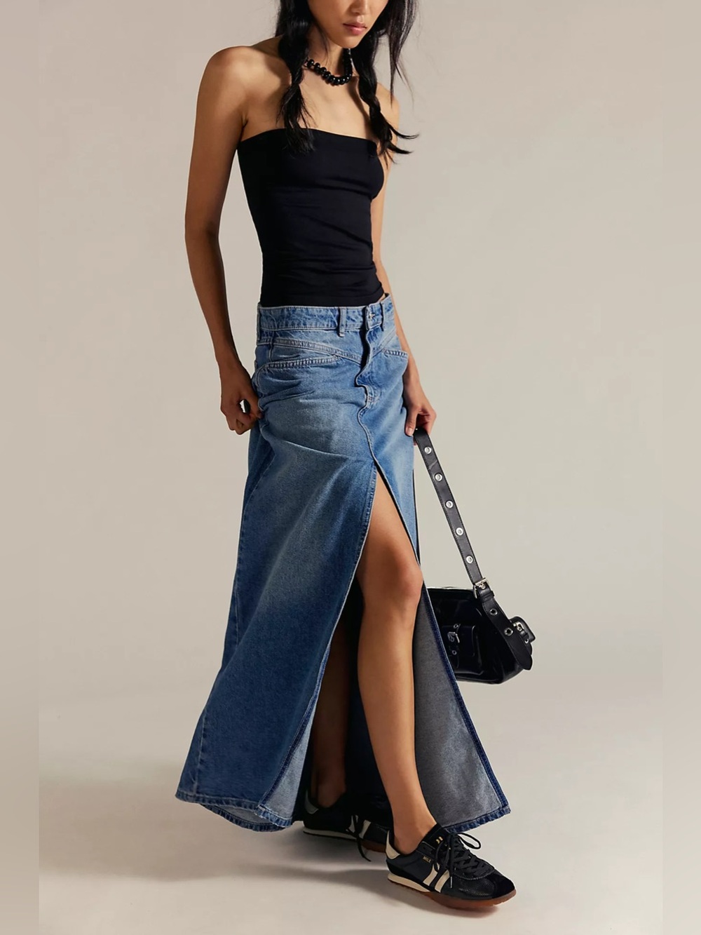WE THE FREE COME AS YOU ARE DENIM MAXI SKIRT WITH SLIT
